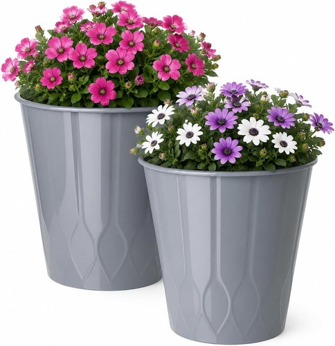 Grey plastic plant pots - grey,