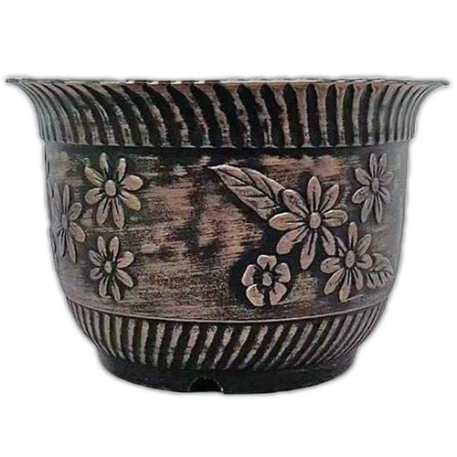 Round plastic plant pot - plant, copper