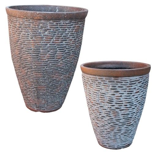 Rustic stone large plant pots - stone,