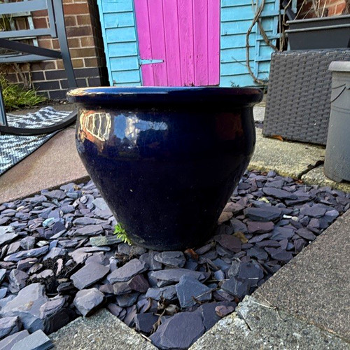 Blue glazed ceramic round - ceramic,