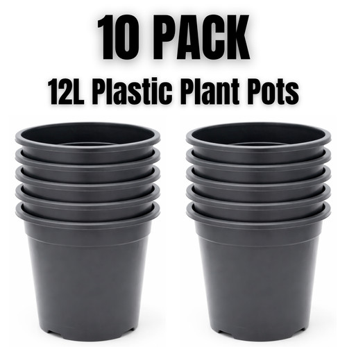 12l black plastic plant pots - plastic,